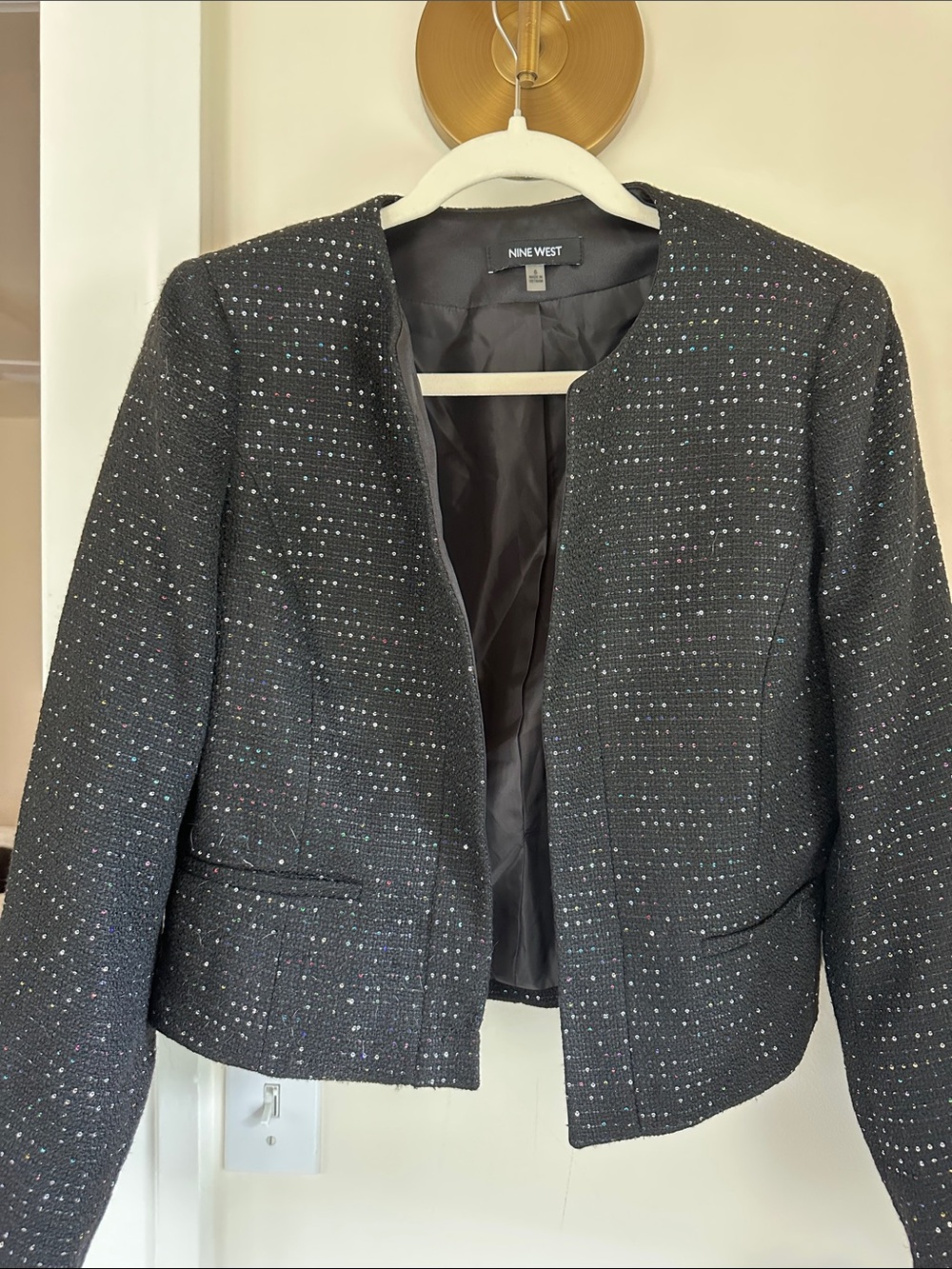 Nine West Black Tweed Open-Front Jacket with Subtle Sparkle